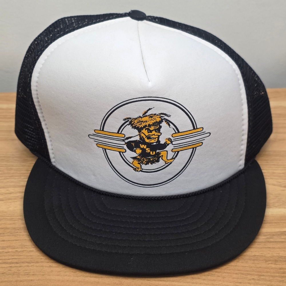 Nissin Cap WSU Wichita State Trucker Hat Mens‎ OSFA Black White WuShock Retro